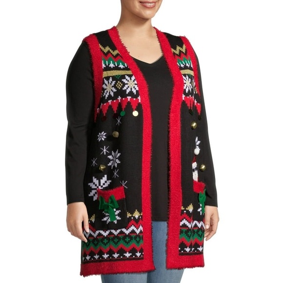 Holiday Christmas signature vest sweater with pattern long tunic soft medium - Picture 4 of 13